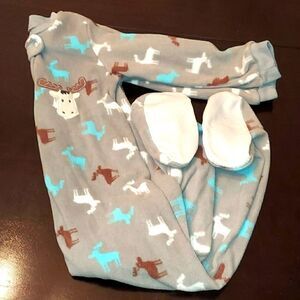 Absorba Gray Moose Print Footed Pajamas 24M